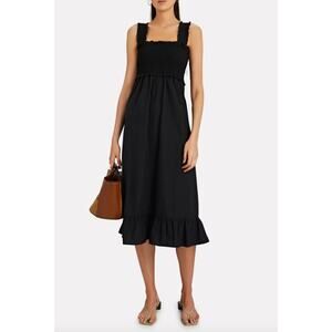 RAILS Black Rumi Smocked Midi Dress Cotton Blend Poplin Square Neckline Size L